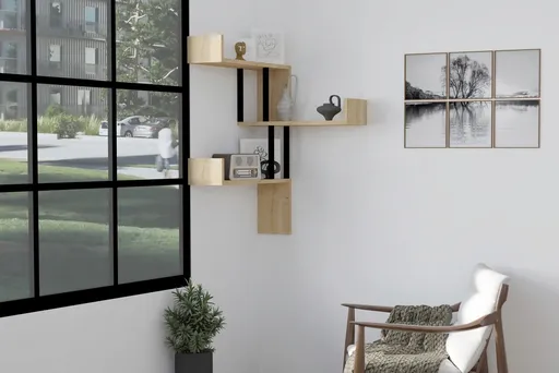 Raft de perete, Hanah Home, Bombe, 105x60x20 cm, Maro