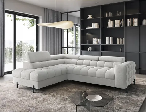 Coltar extensibil stanga 5 locuri ELTAP, LT-03ROY, Ferucce, 276x200x93 cm, lemn/poliester, gri deschis