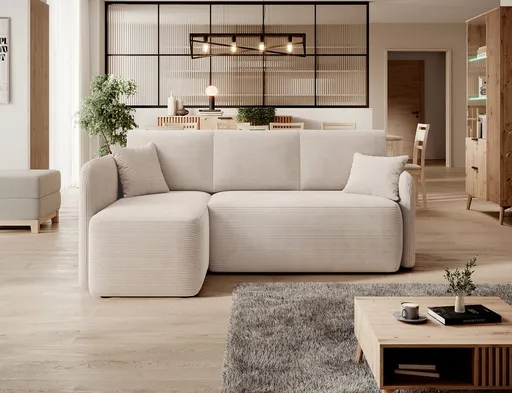 Coltar extensibil stanga 3 locuri ELTAP, Hadson, 206x150x89 cm, lemn/poliester, bej deschis