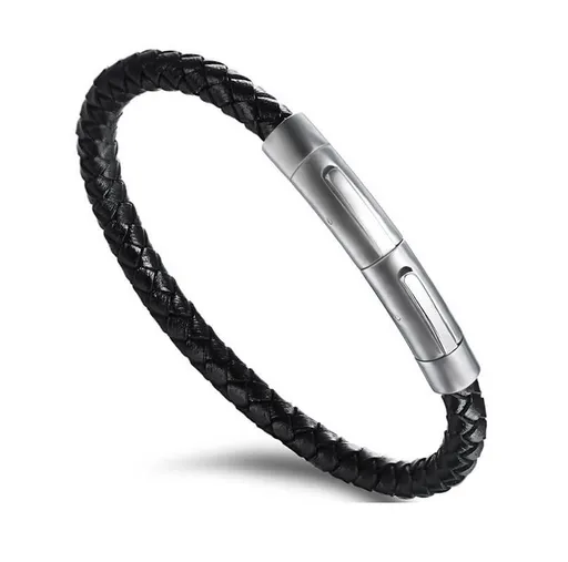Troli Brățară neagră împletită cu închidere din oțel mat Leather