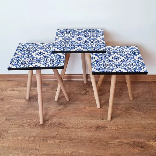 Set masute 3 piese, Hanah Home, 3Shp41, Bleumarin / Albastru / Alb