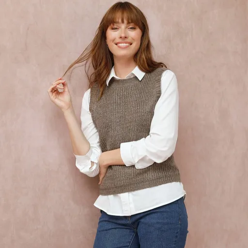 Vestă simplă tricotată cu decolteu rotund