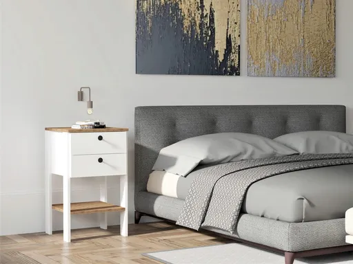 Noptiera, Hanah Home, Ruzisa, 44x75x44 cm, Alb/Maro