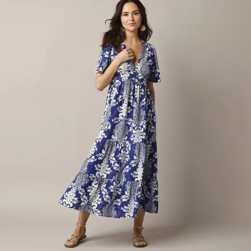 Rochie lungă cu volane și imprimeu