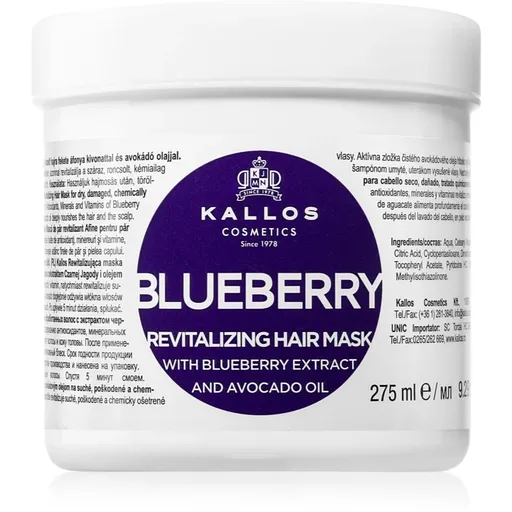 Kallos KJMN Professional Blueberry masca revitalizanta pentru par uscat, deteriorat si tratat chimic 275 ml