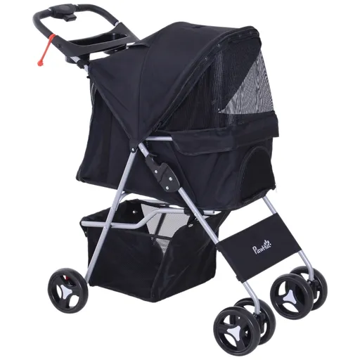 Carucior pentru Animale de Companie Pliabil, Fier, țesătură oxford, Negru, 77x47x101cm PawHut | Aosom Romania