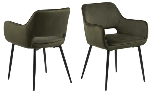 Scaun Ranja, Actona, 56x59.5x79 cm, catifea/otel, verde olive