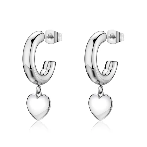 S'Agapõ Cercei rotunzi din oțel, cu pandantive în formă de inimioare Aurora SAR66