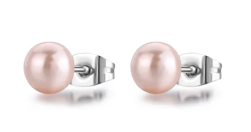 S'Agapõ Cercei fermecători din oțel cu perlă roz Wisdom SWI28