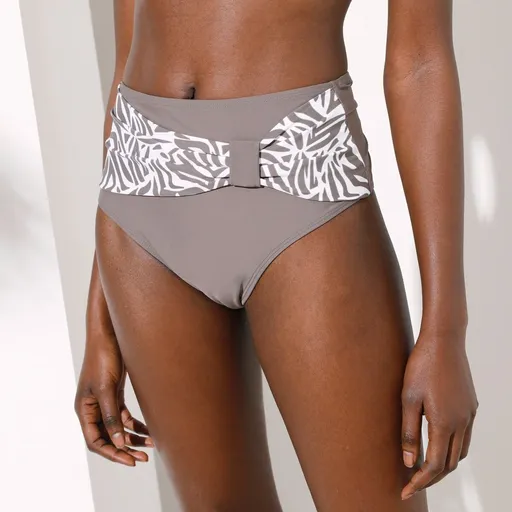 Chiloți de baie cu talie înaltă, unicolori, cu imprimeu Zebra