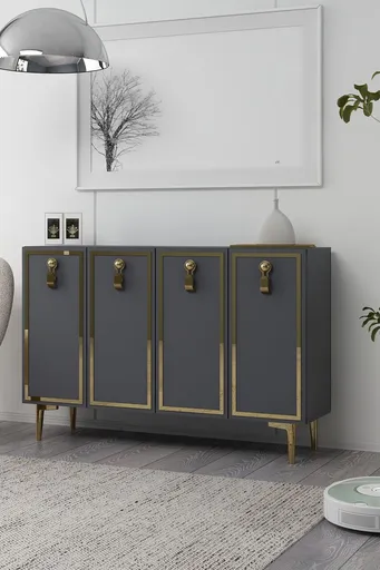 Consola, Hanah Home, 8186KM-64, 120x75x29.6 cm, PAL , Antracit / Aur