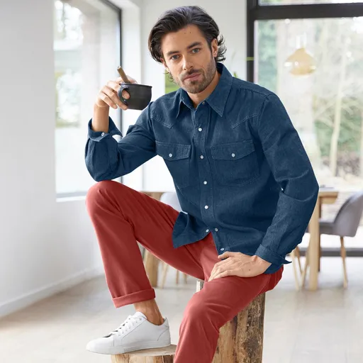 Cămașă din denim cu mâneci lungi, cu nasturi