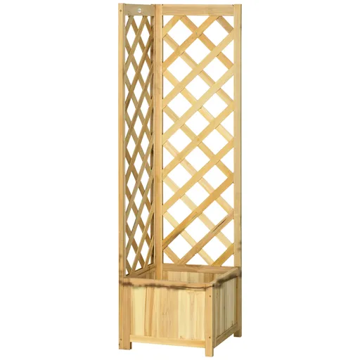 Outsunny Jardinieră cu spalier din lemn Ghiveci exterior pentru colț pentru plante cățărătoare 40x40x145 cm Natural | Aosom Romania