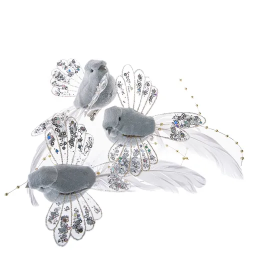 Set de păsări gri cu clemă, 14 cm, 3 buc.