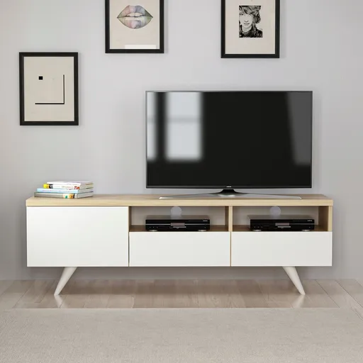 Comoda TV, Hanah Home, Brüksel, 150x46x35 cm, Stejar / Alb