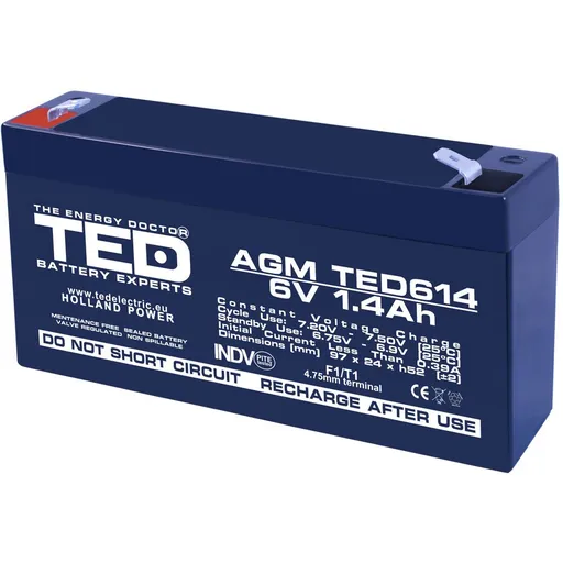 Acumulator AGM VRLA 6V 1,4Ah TED Battery Expert Holland TED002839 TED614