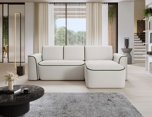 Coltar dreapta 4 locuri ELTAP, Ume, 287x190x88 cm, lemn/poliester, alb/verde