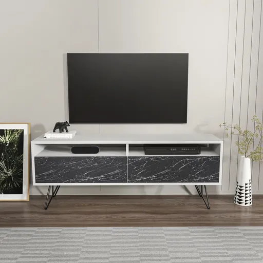 Comoda TV, Hanah Home, Flay, 140x53.2x35 cm, Alb/Negru