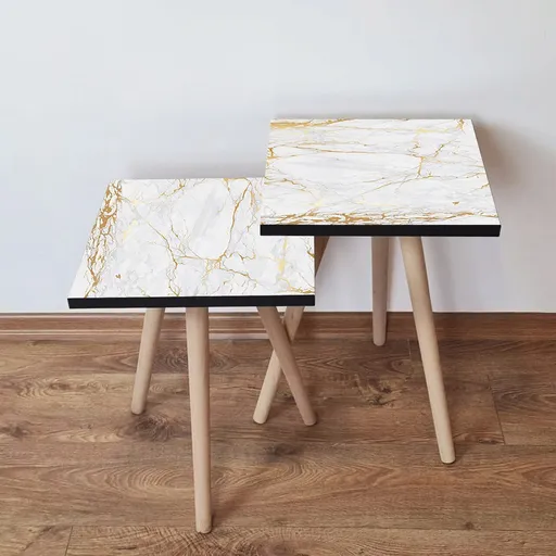 Set masute 2 piese, Hanah Home, 2Shp183, Alb/Auriu