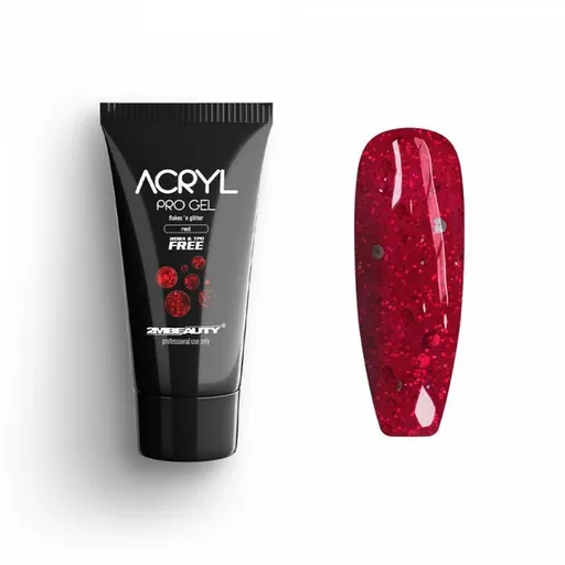 Acryl Pro Gel 2M Hema Free Flakes and Glitter Red - 30g