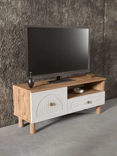 Comoda TV, Hanah Home, Arcera 105, 104x47x35 cm, PAL, Pin Atlantic / Alb