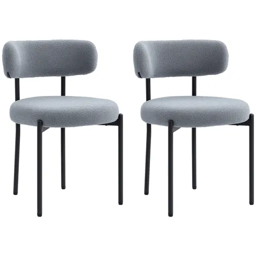 HOMCOM Set de 2 scaune de masă cu spătar din material picioare din oțel 51 x 51 x 76 cm gri | Aosom Romania