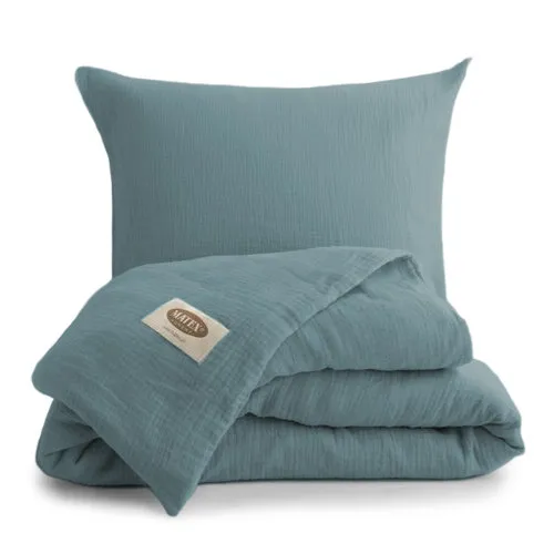 Lenjerie de pat din muselină MATEX verde marin, 140 x 200 cm, 70 x 90 cm, verde