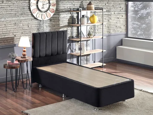 Baza de pat de o persoană și tăblie, Hanah Home, Ela Single, 90x38x190 cm, Negru