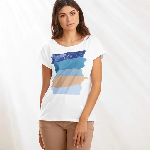 Tricou cu gât drept, gât rotund, imprimeu cu dungi artistice