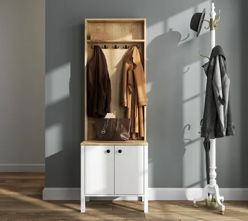 Cuier de perete, Hanah Home, FRN-20077, 63x190x38 cm, Maro/Alb