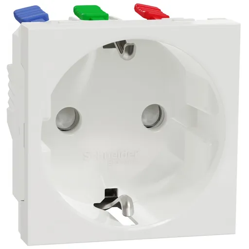 Priza 2P+E, f surub, cu obturatoare 2 module Schneider Noua Unica NU305718, alb