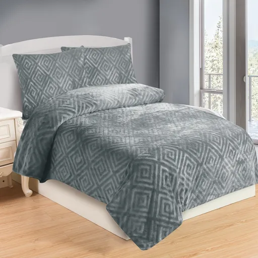 Lenjerie de pat micro-pluș Aztek gri deschis, 140 x 200 cm, 70 x 90 cm, gri deschis