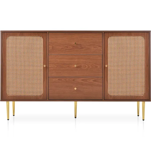 Comodă modernă cu 2 uși și 3 sertare, raft reglabil, pentru living și dormitor, 150x40x90 cm, Culoare naturală