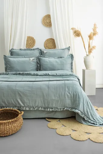 Set cuvertura de pat dubla 3 piese, L'essentiel Maison, Fiorella, Verde menta