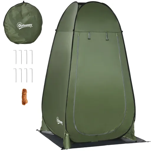 Outsunny Cort de Duș pentru Camping cu Ușă cu Fermoar, Geantă de Transport și Buzunar, 126x124x189 cm, Verde Închis | Aosom Romania