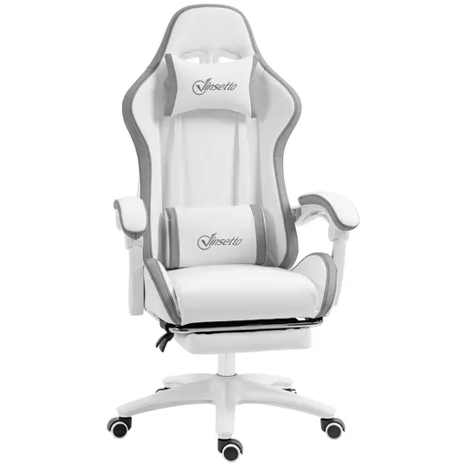 Vinsetto Scaun gaming fauteuil gaming ergonomic cu spătar inclinabil la 135° și suport lombar, 65 x 65 x 121-129 cm alb | Aosom Romania