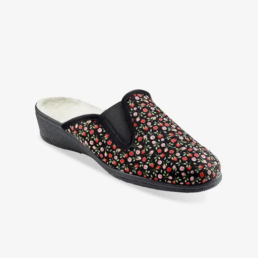 Papuci cu imprimeu floral și căptușeală din blană artificială