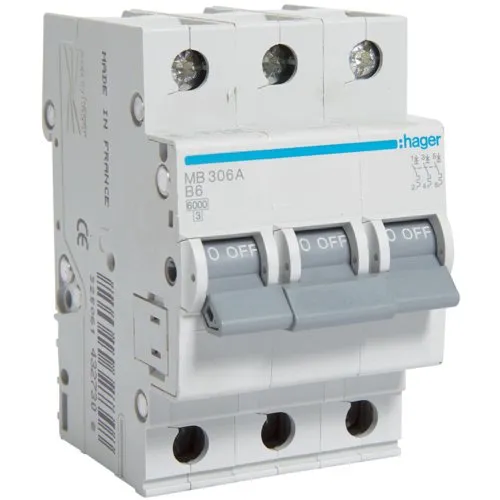 Siguranta automata 3P 6A 6kA curba B Hager MB306A
