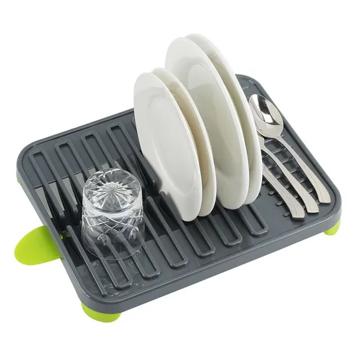 Uscător de vase Luigi Ferrero FR-3830P, 38x30x4.5 cm, Compartimente pentru pahare și farfurii, Canal de scurgere, Gri