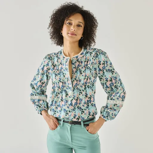 Bluză cu samosas, macramé și imprimeu floral