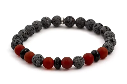 Agato Brățară cu mărgele din onix, piatră de lavă și cornalină MINK65 17 cm