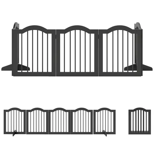 PawHut Gard delimitare pentru câini, grilaj de protecție independent cu picioare, pliabil, 5 panouri, 261,5 x 29,5 x 61 cm, Negru | Aosom Romania