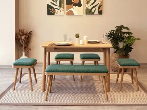 Set masa extensibila si scaune, Hanah Home, Vina Mini 06 1070, Stejar / Verde