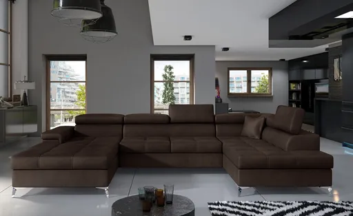 Coltar extensibil dreapta 5 locuri ELTAP, Edr-38, Eduardo, 337x205x88 cm, lemn/poliester, maro inchis