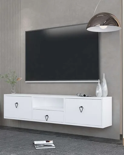 Comoda TV, Hanah Home, 1303-DROP-1, 140x30x30 cm, PAL , Alb/Negru