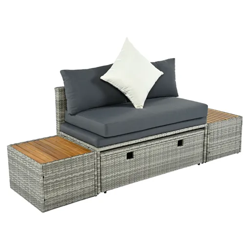 Set de grădină din ratan DEBRA, gri/natural/crem