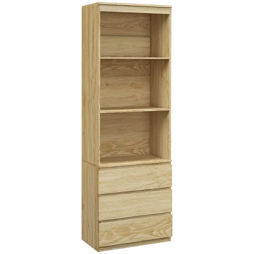 HOMCOM Bibliotecă Înaltă cu Depozitare, Dulap cu 3 Rafturi și 3 Sertare, Dulap de Afișare pentru Camera de Zi, 60x35x180 cm, Natural | Aosom Romania