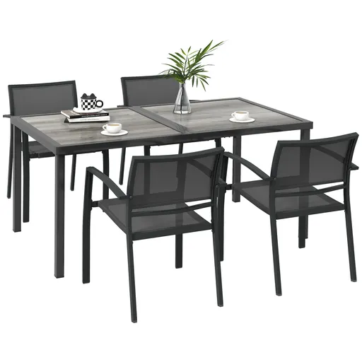 Outsunny Set de Mobilier de Grădină, Set Mobilier Grădină cu 1 Masă, 4 Scaune, 150 x 87 x 72 cm, Gri | Aosom Romania