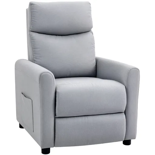 HOMCOM Fotoliu Reclinabil 135° max în Material cu Efect de In, Spumă, Oțel și Lemn, 73x86x100 cm, Gri Deschis | Aosom Romania