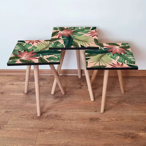 Set masute 3 piese, Hanah Home, 3Shp203, Somon / Verde / Roșu Tigla